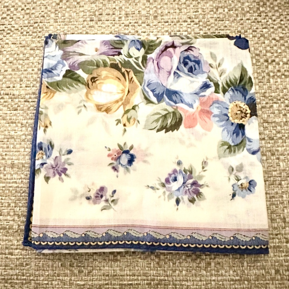 Laura Ashley Floral Handkerchief - New Blue and Multicolor Bandana Square - Picture 6 of 10